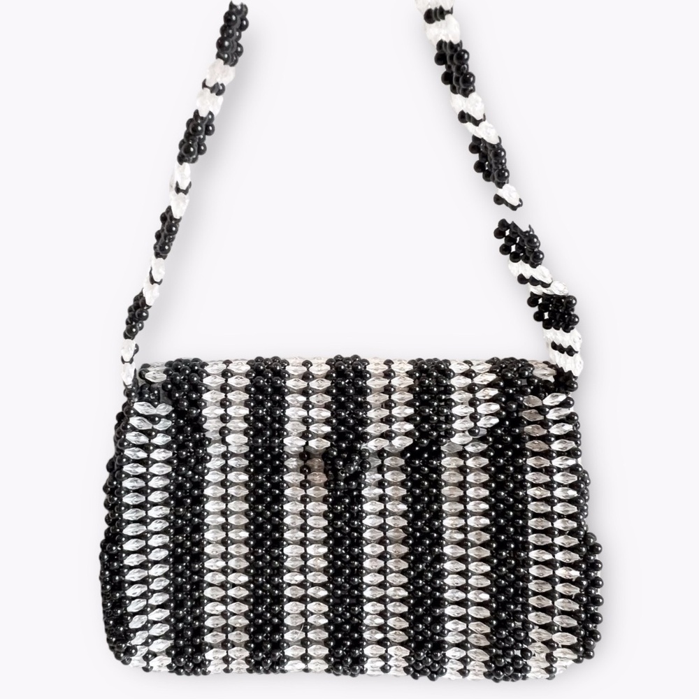 Vintage Handmade Beaded Stripes Shoulder Bag